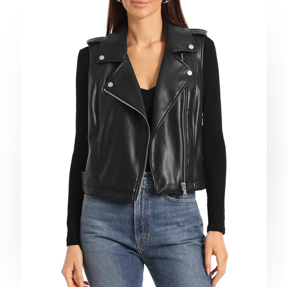 Bagatelle Vegan Leather Moto Biker Vest Asymmetrical Zip Black Small NEW